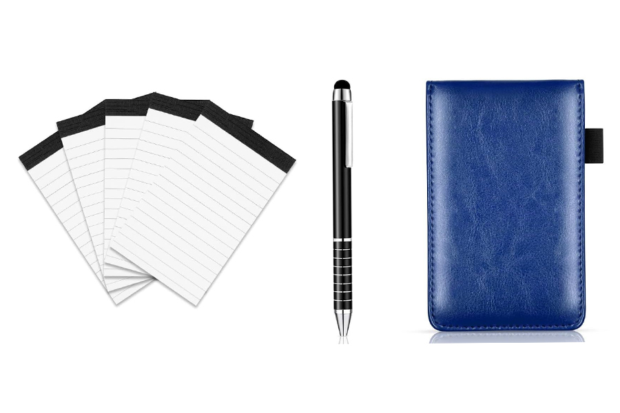 Caderno de bolso de couro com faixa elástica