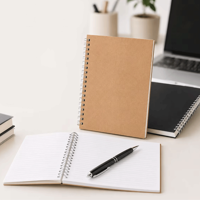 Páginas forradas com caderno espiral preto Kraft