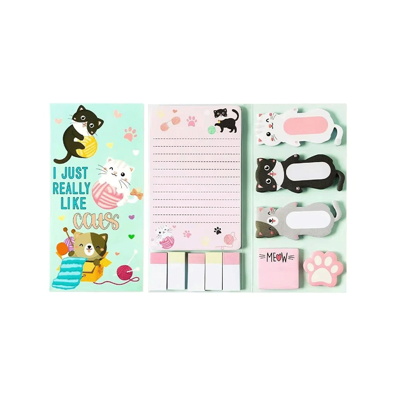 Livro de memórias com suporte para bilhetes adesivos com padrão de gato