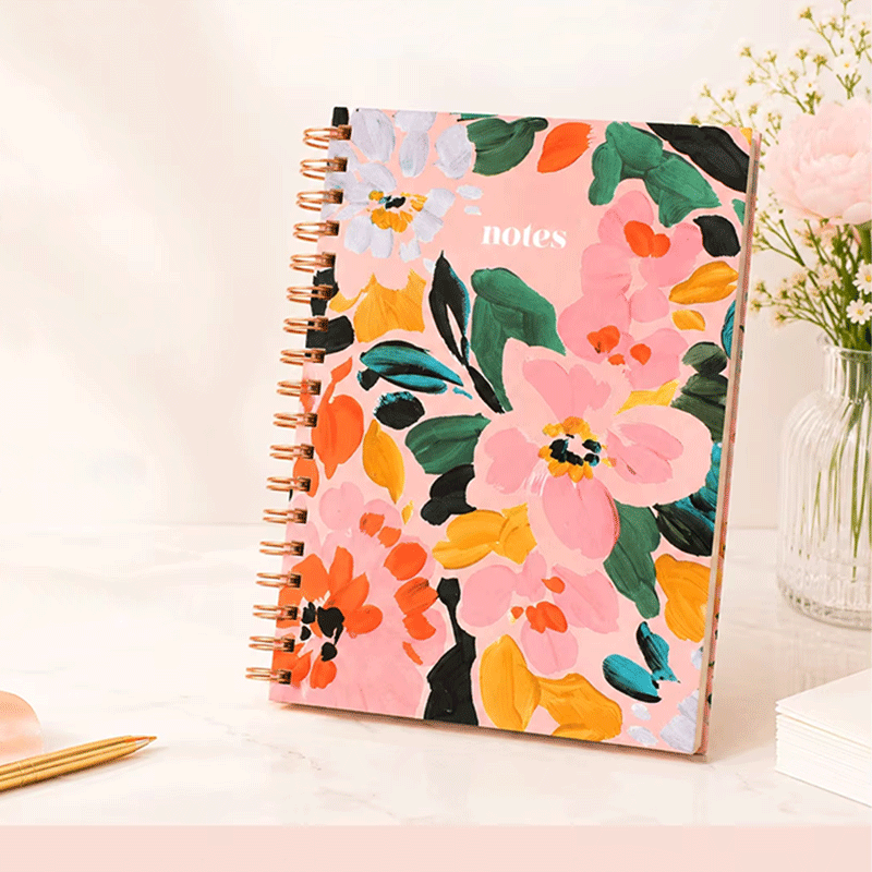 Caderno espiral de capa dura verde escuro dourado encadernado com arame