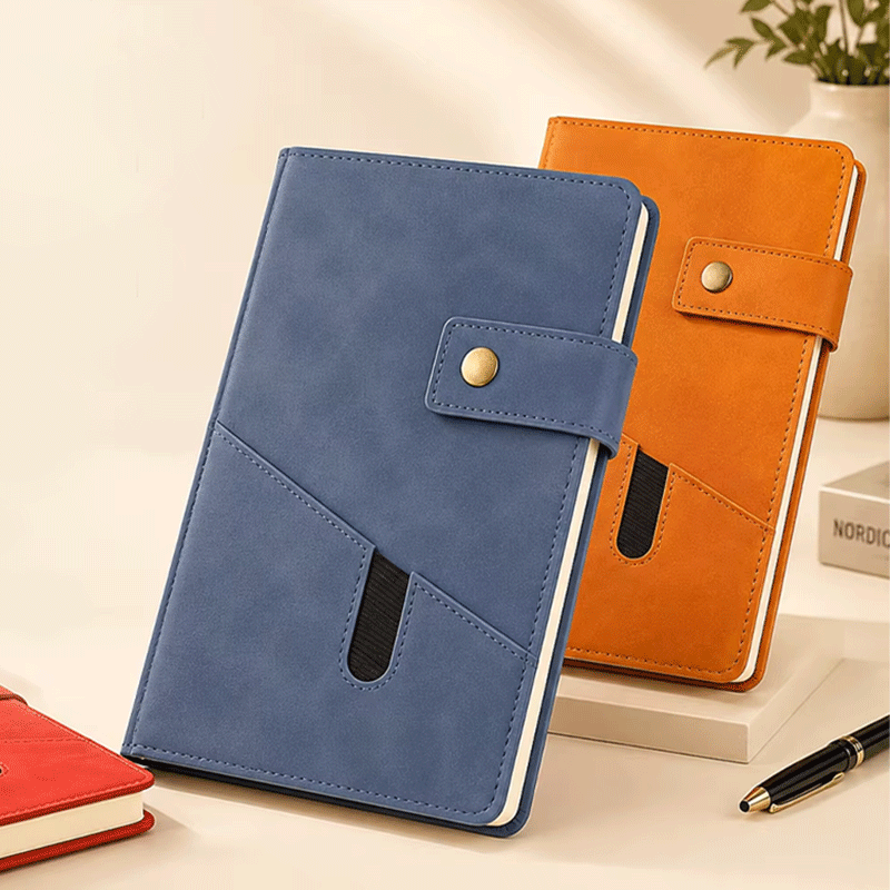 Bolso frontal com fecho de pressão em couro PU funcional para notebook
