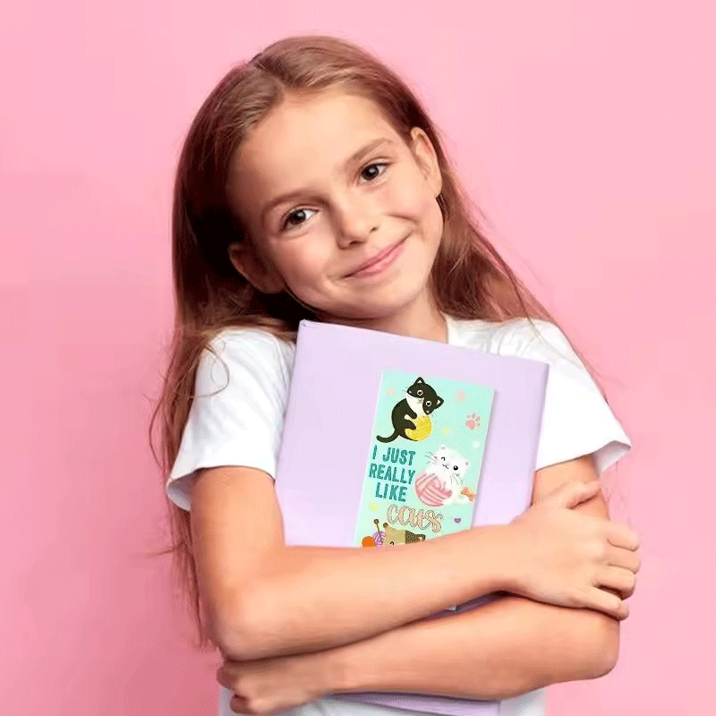 Livro de memórias com suporte para bilhetes adesivos com padrão de gato