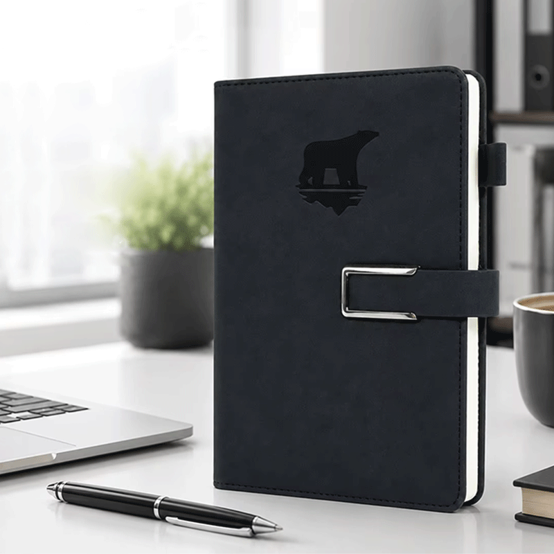 Alça de fivela de couro PU com capa dura em relevo para caderno