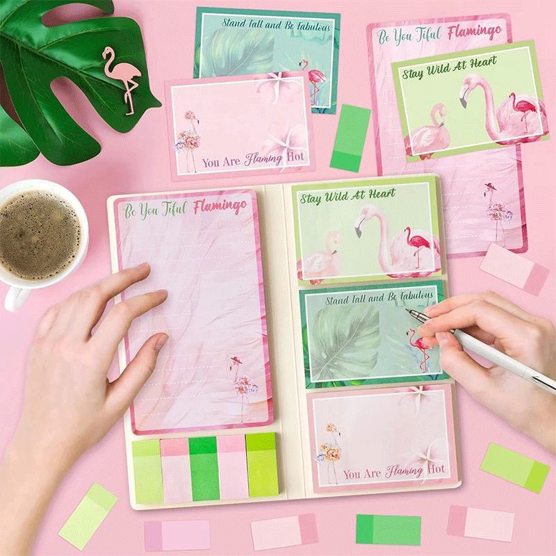 Bloco de notas adesivas com tema de flamingo