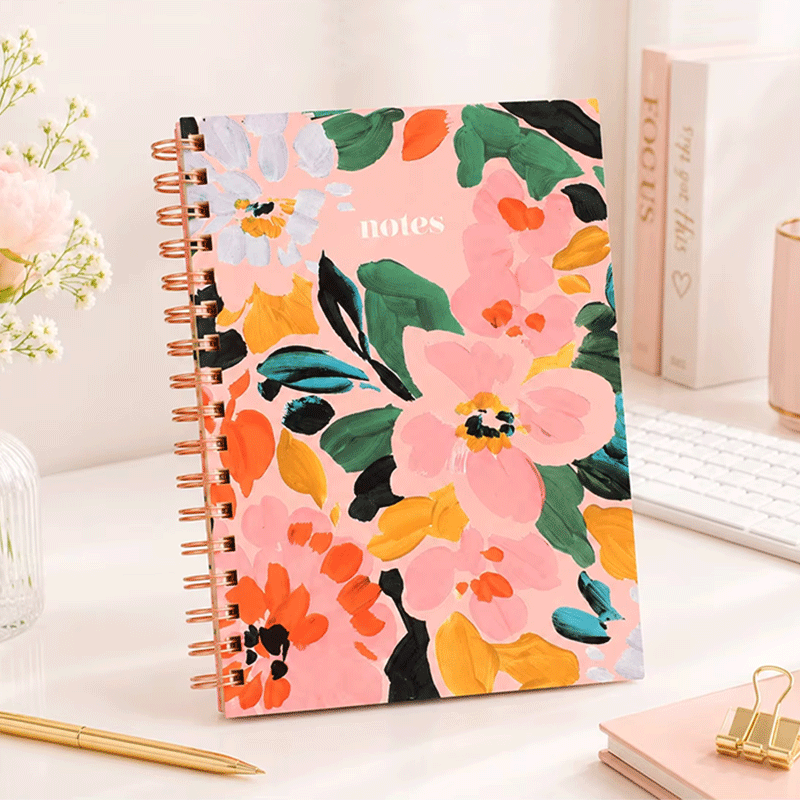Caderno espiral de capa dura verde escuro dourado encadernado com arame