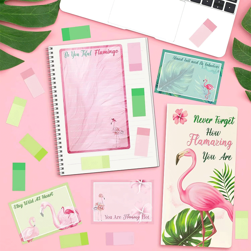Bloco de notas adesivas com tema de flamingo