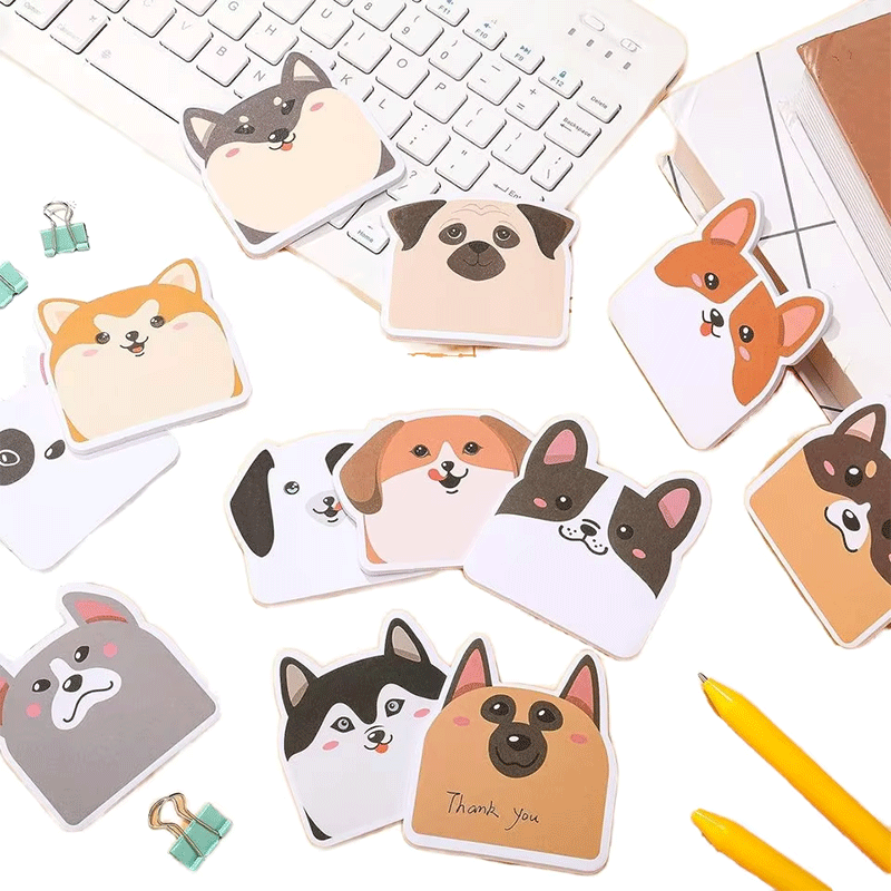 Bloco de notas adesivas em formato de cachorro